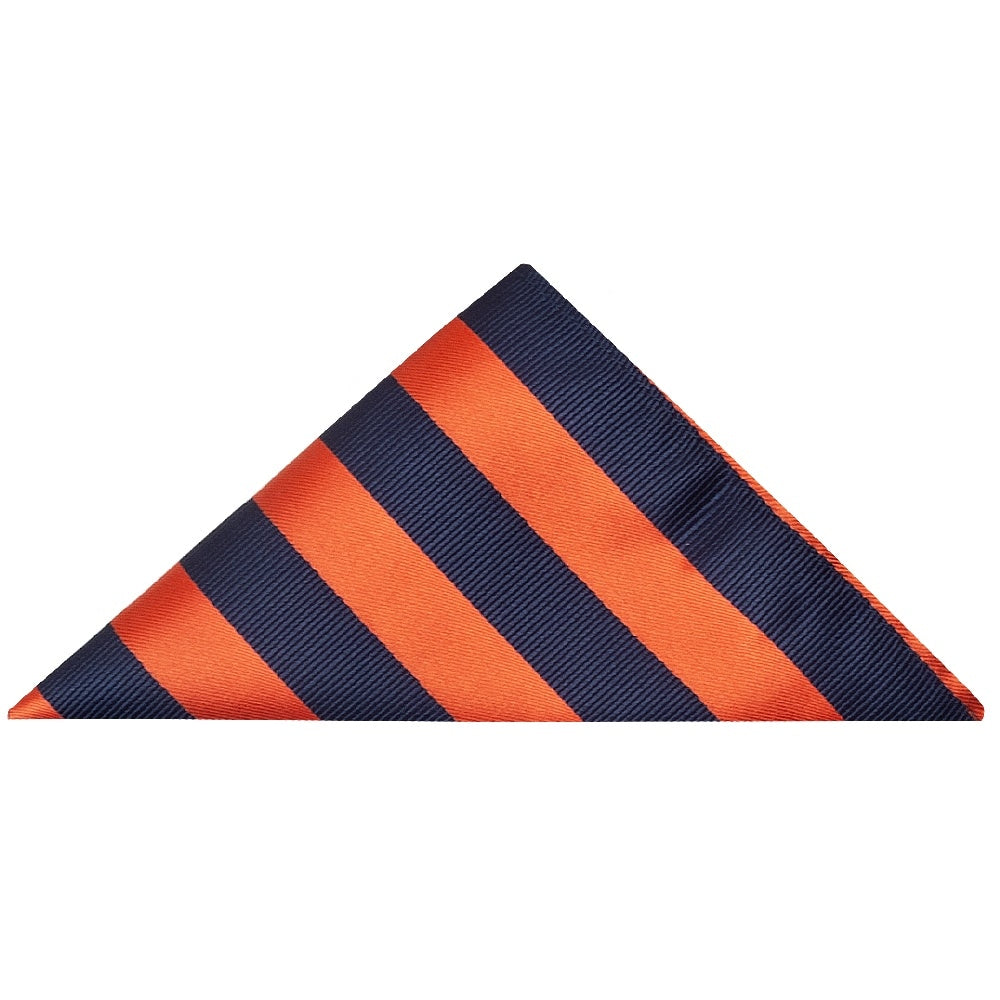 Navy And Orange Striped Skinny Mens Tie And Pocket Square Set 3