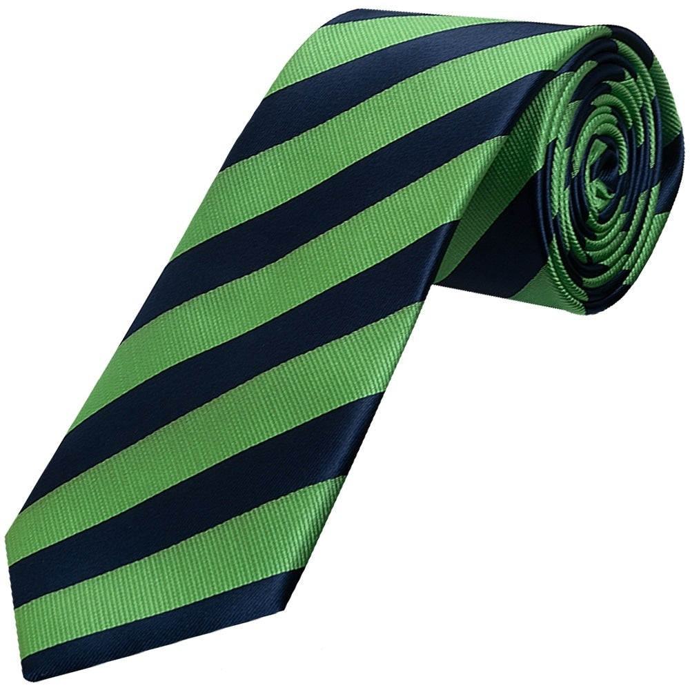 Navy And Lime Striped Classic Mens Tie And Pocket Square Set 2