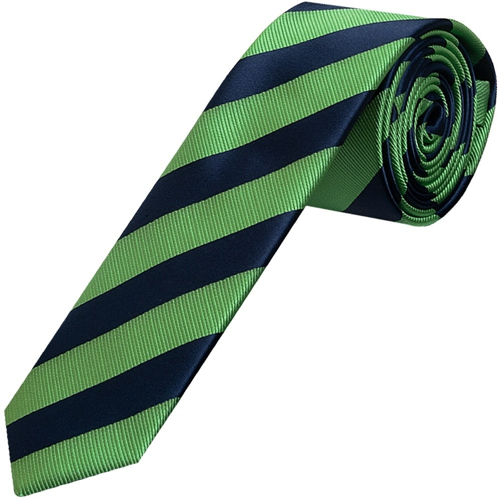 Navy And Lime Striped Skinny Mens Tie And Pocket Square Set 2