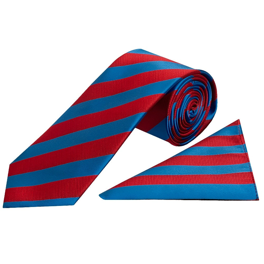 Red And Blue Striped Classic Mens Tie And Pocket Square Set 1