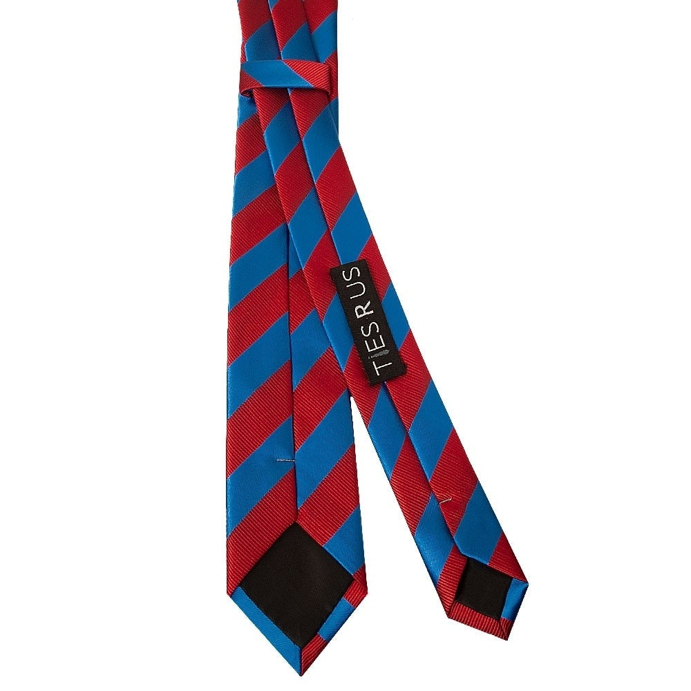 Red And Blue Striped Skinny Mens Tie And Pocket Square Set 4