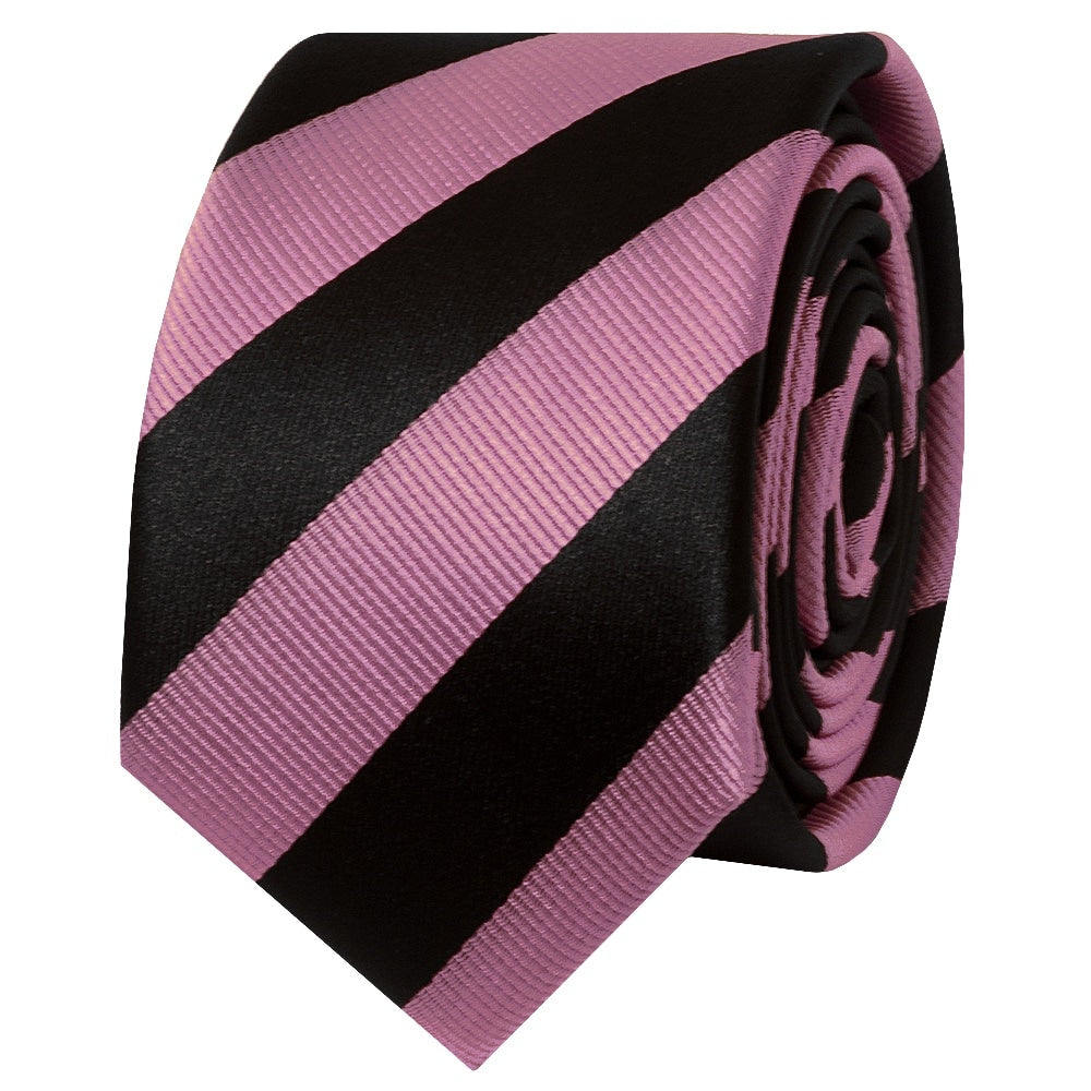 Black And Pink Striped Skinny Mens Tie 2