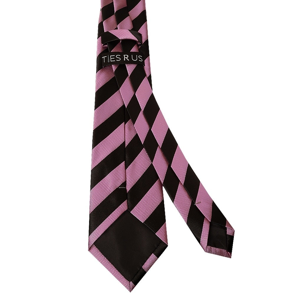 Black And Pink Striped Classic Mens Tie And Pocket Square Set 4