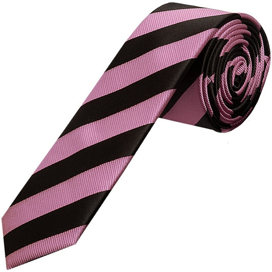 Black And Pink Striped Skinny Mens Tie And Pocket Square Set 2