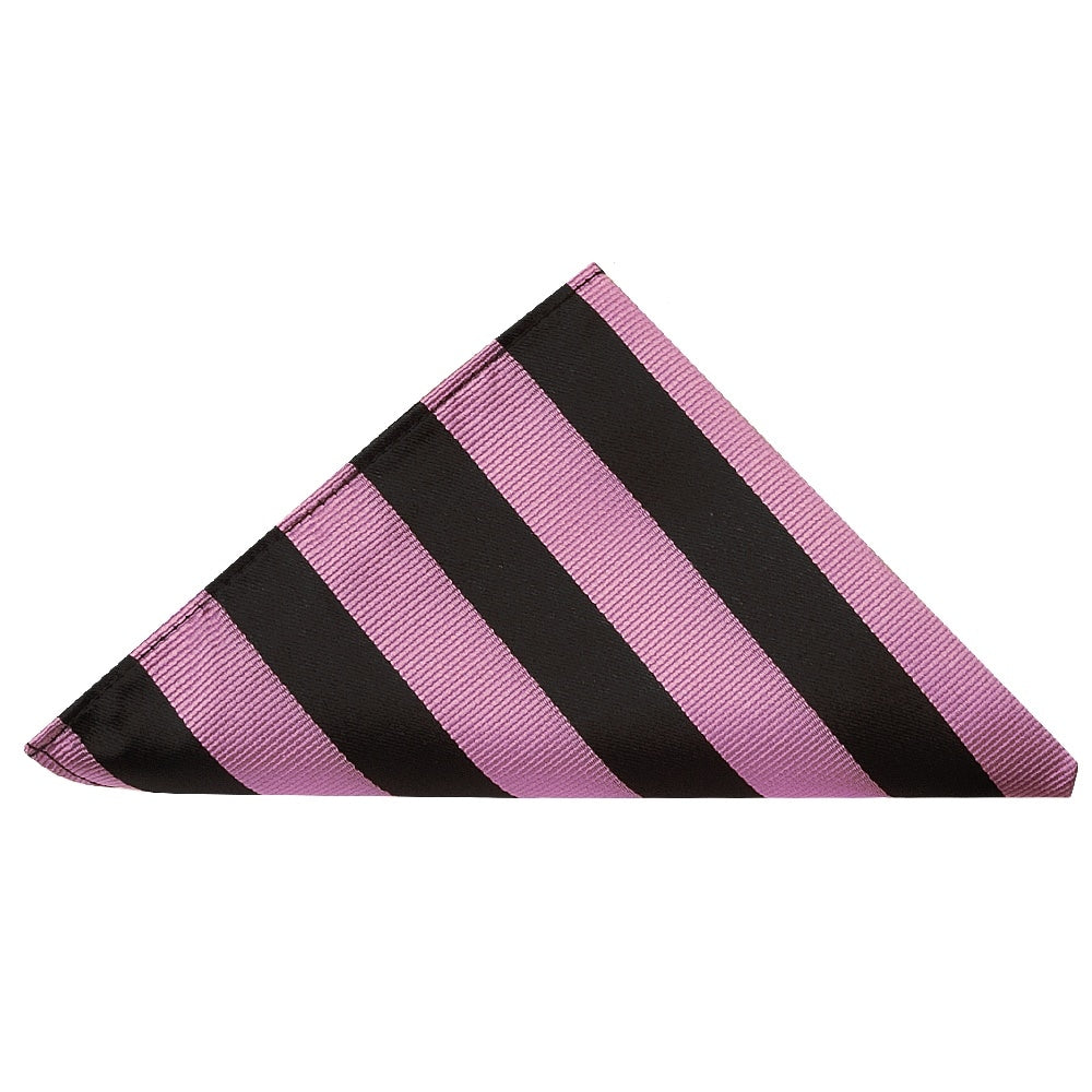 Black And Pink Striped Skinny Mens Tie And Pocket Square Set 3