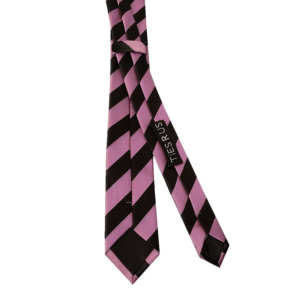 Black And Pink Striped Skinny Mens Tie And Pocket Square Set 4