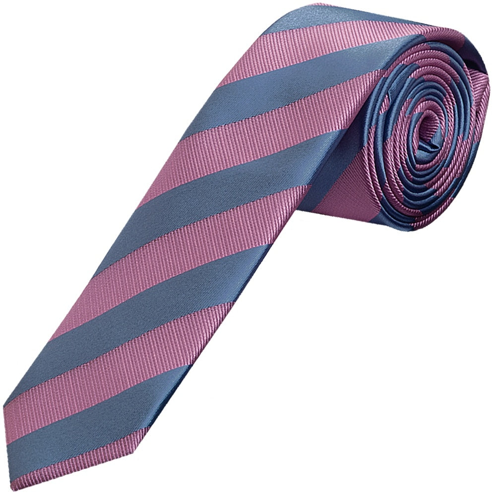 Pink And Light Blue Striped Skinny Mens Tie 1