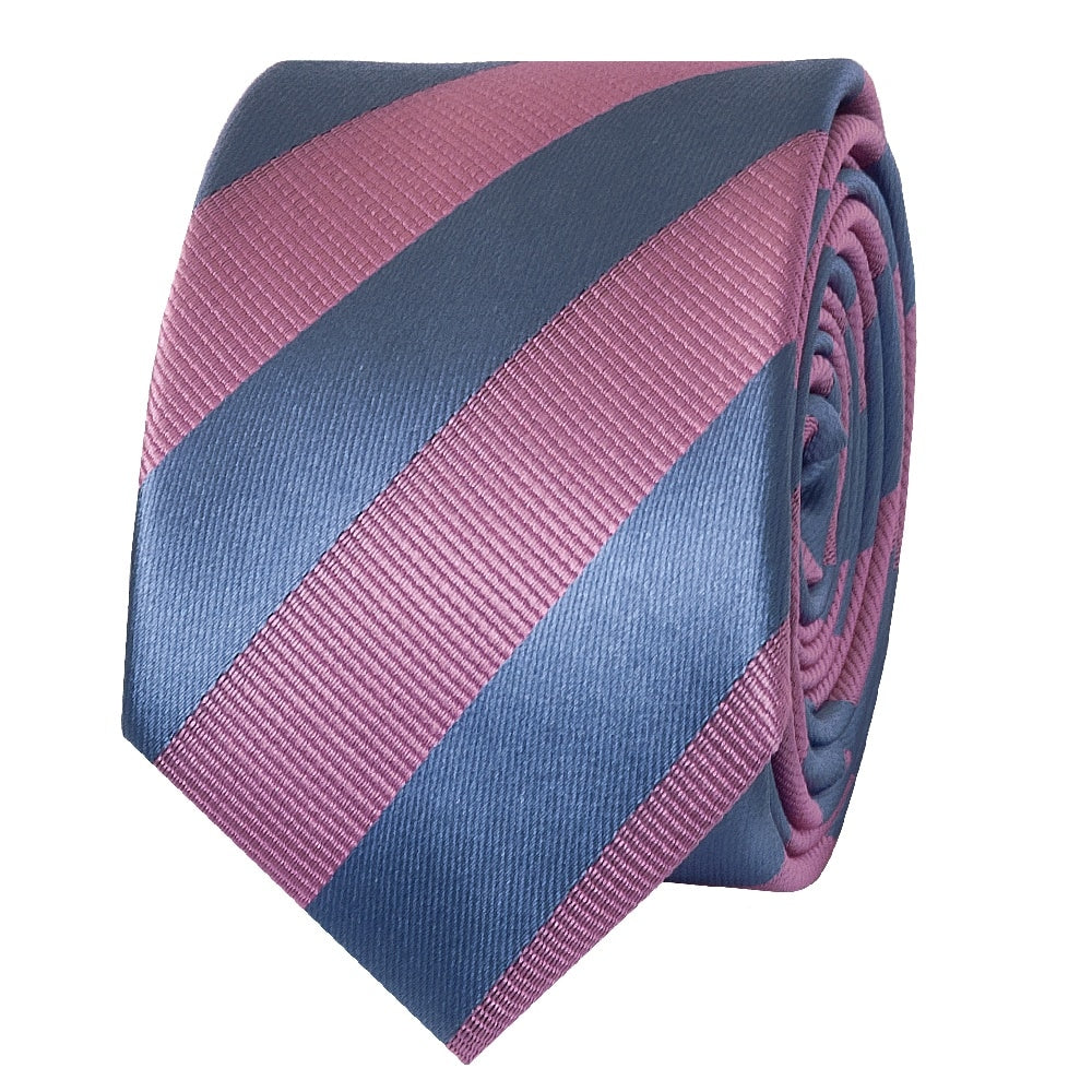 Pink And Light Blue Striped Skinny Mens Tie 2