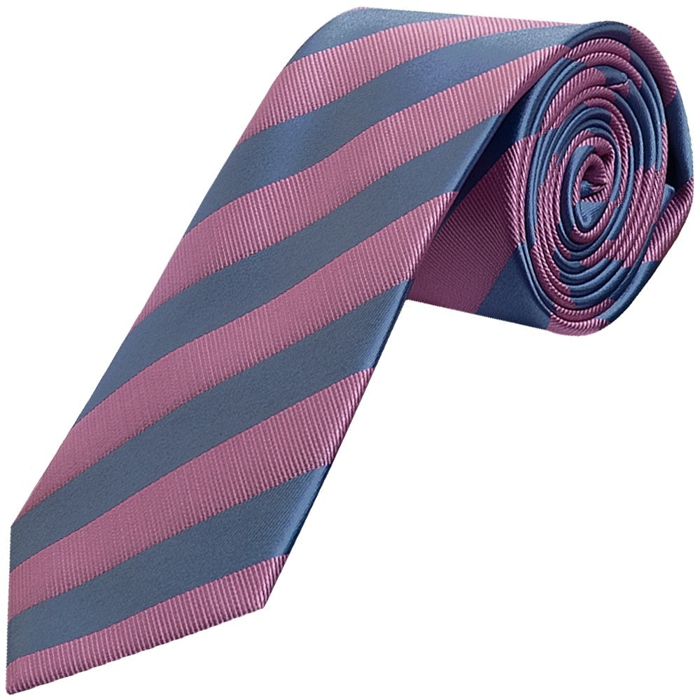 Pink And Light Blue Striped Classic Mens Tie And Pocket Square Set 2
