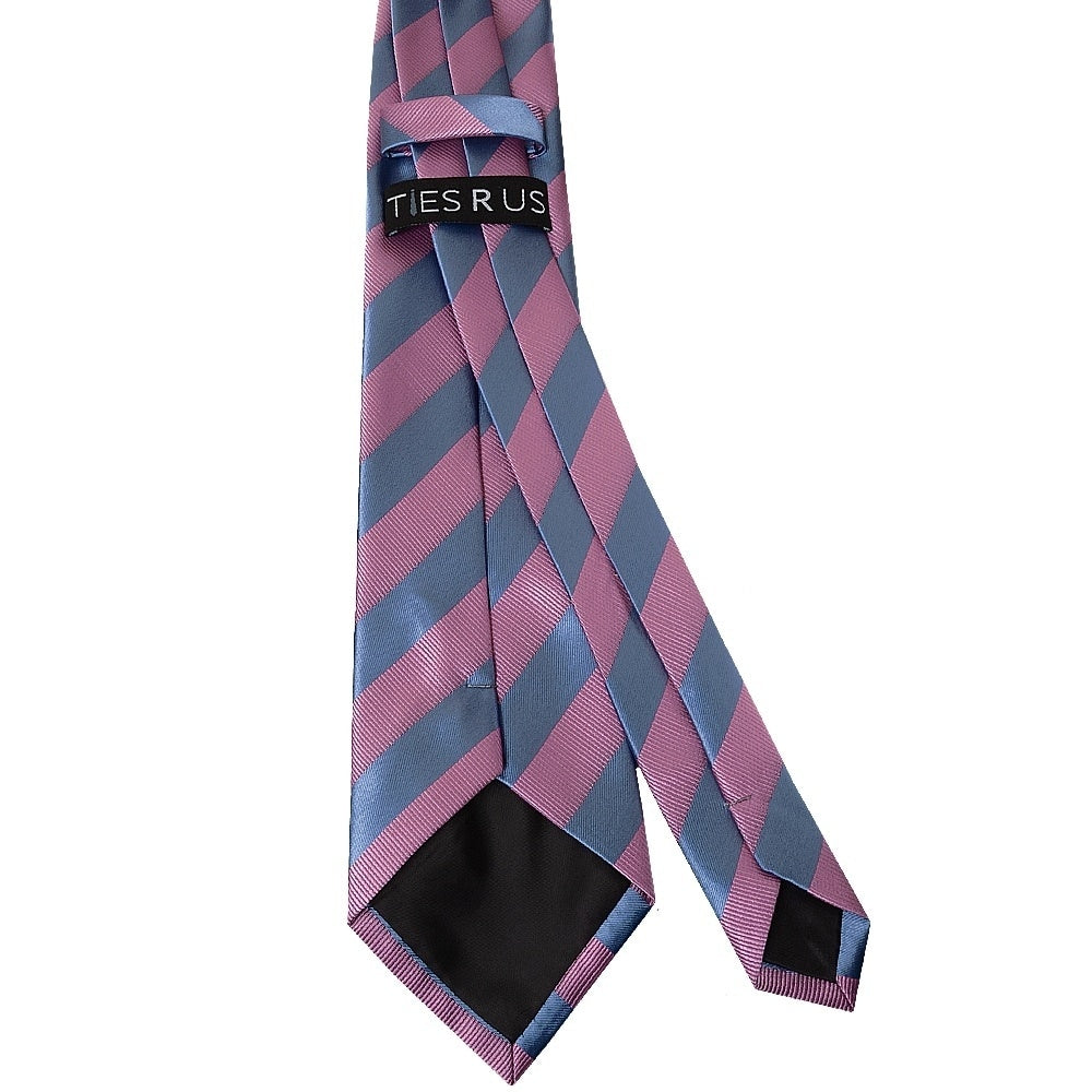 Pink And Light Blue Striped Classic Mens Tie And Pocket Square Set 4