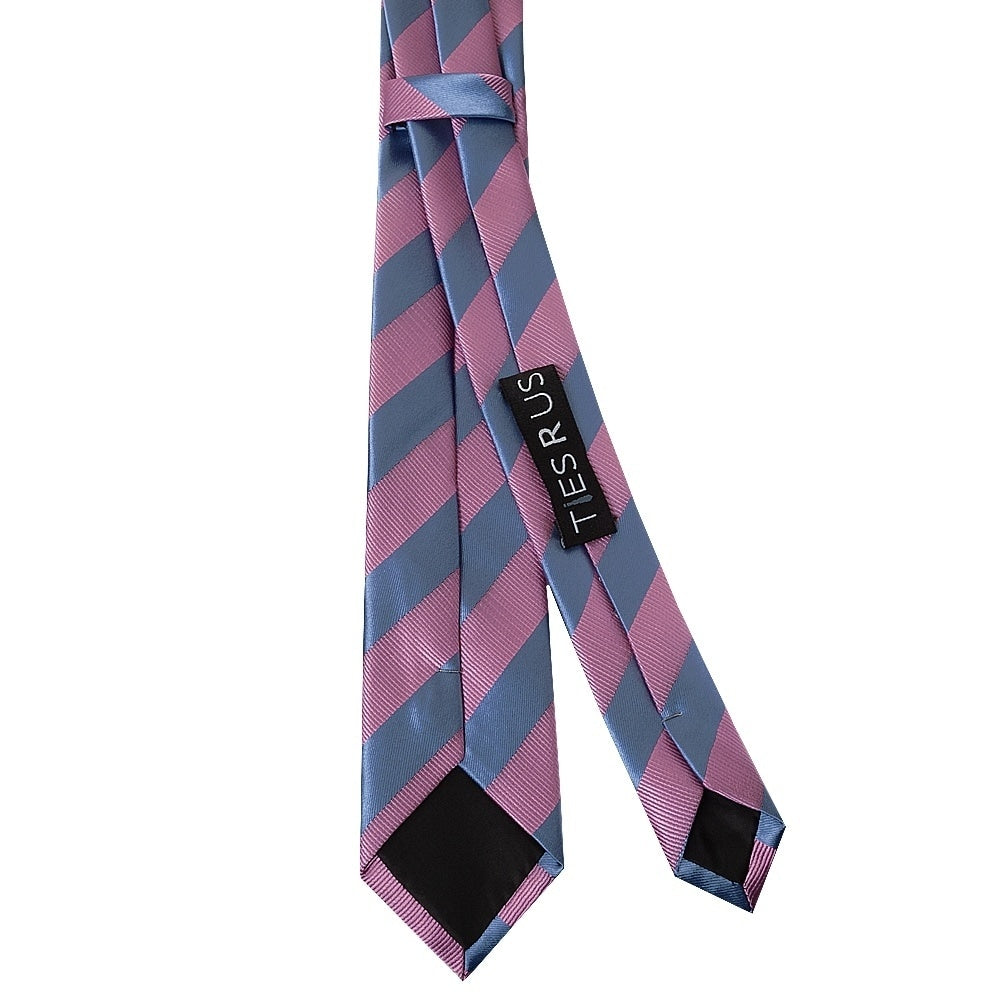 Pink And Light Blue Striped Skinny Mens Tie And Pocket Square Set 4