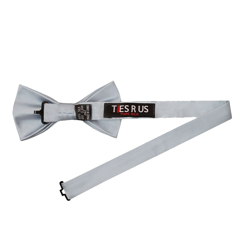 End Of Season Stock Plain Light Blue Satin Silk Mens Bow Tie And Pocket Square Set 4