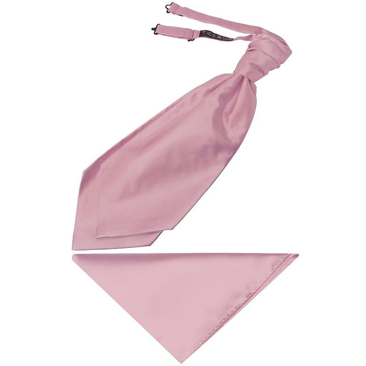 Plain Light Dusty Pink Satin Mens Cravat Tie And Pocket Square Set 1