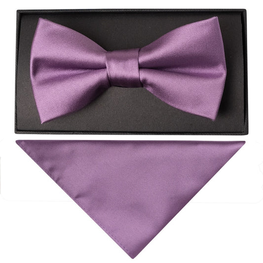 Plain Light Mauve Mens Bow Tie And Pocket Square Set 1