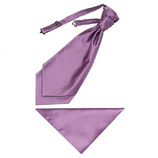 Plain Light Mauve Satin Mens Cravat Tie And Pocket Square Set 1