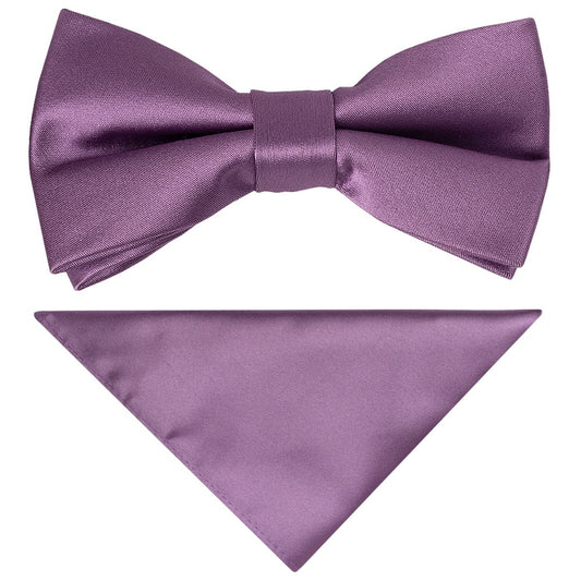 Pre Tied Plain Light Mauve Boys Bow Tie And Pocket Square Set 1