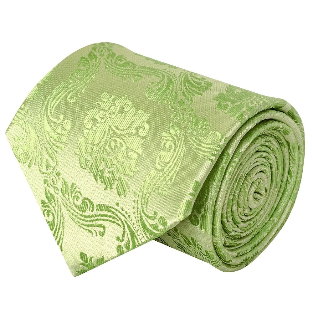 Light Green Paisley Classic Mens Tie And Pocket Square Set 4