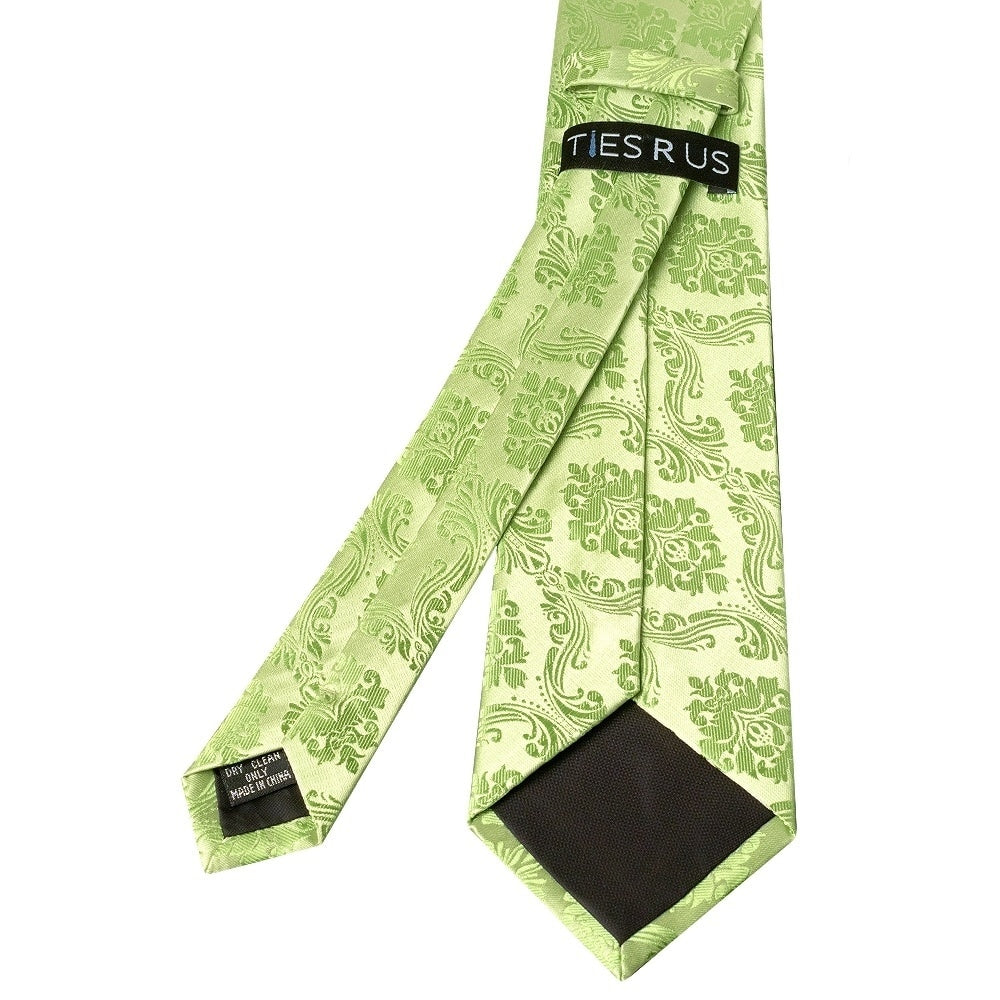 Light Green Paisley Classic Mens Tie And Pocket Square Set 5