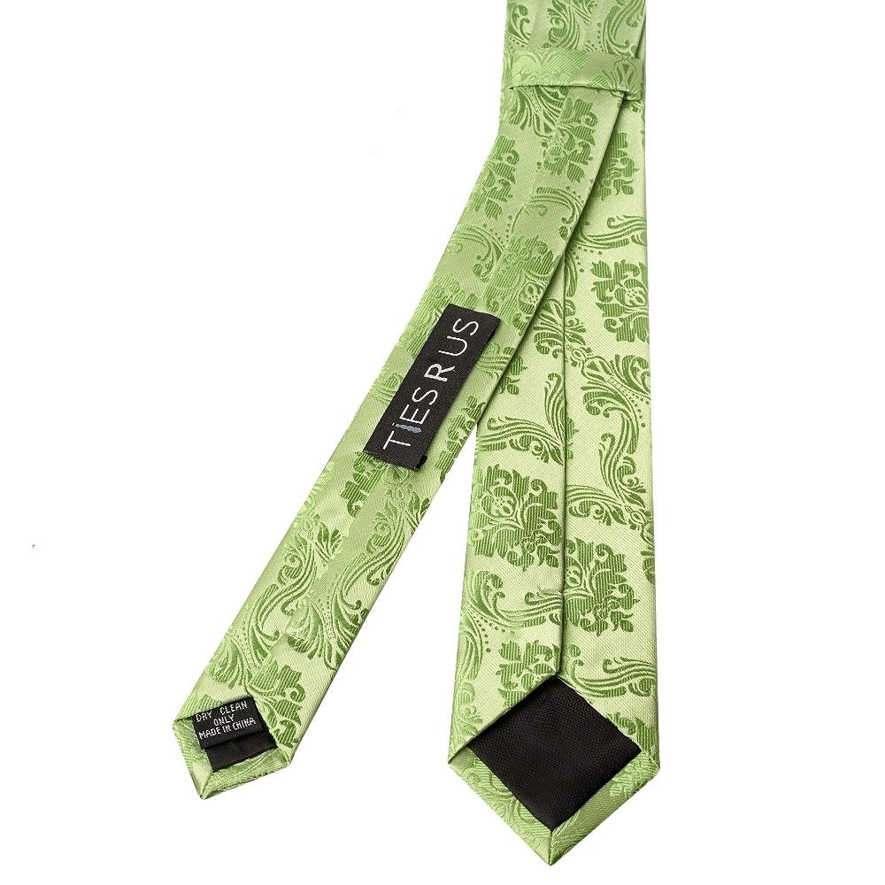 Light Green Paisley Skinny Mens Tie And Pocket Square Set 4