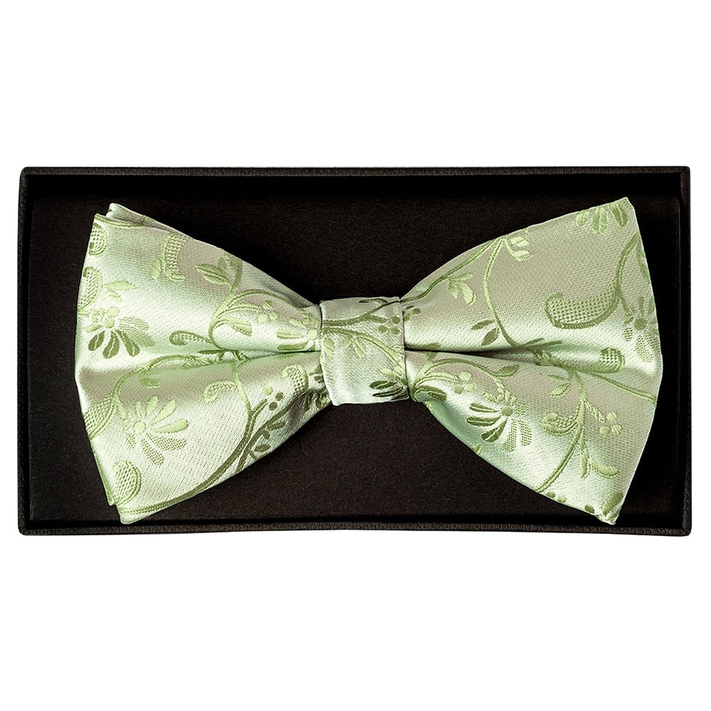Sage Green Floral Handmade Mens Bow Tie And Pocket Square Set 2