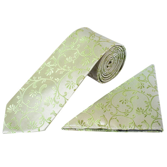 Sage Green Floral Classic Mens Tie And Pocket Square Set 1