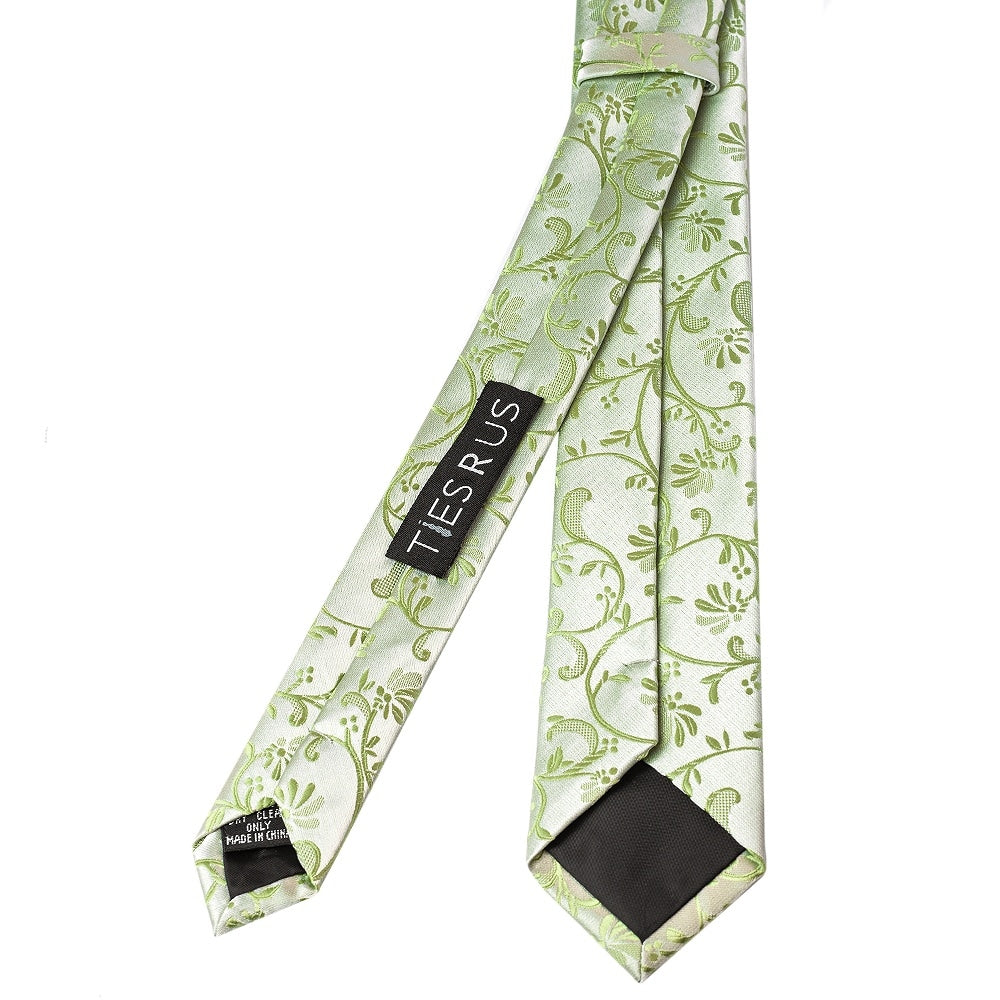 Sage Green Floral Skinny Mens Tie and Pocket Square Set