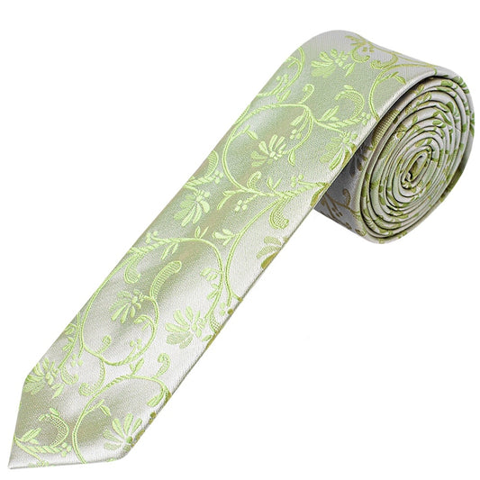 Sage Green Floral Skinny Mens Tie 1