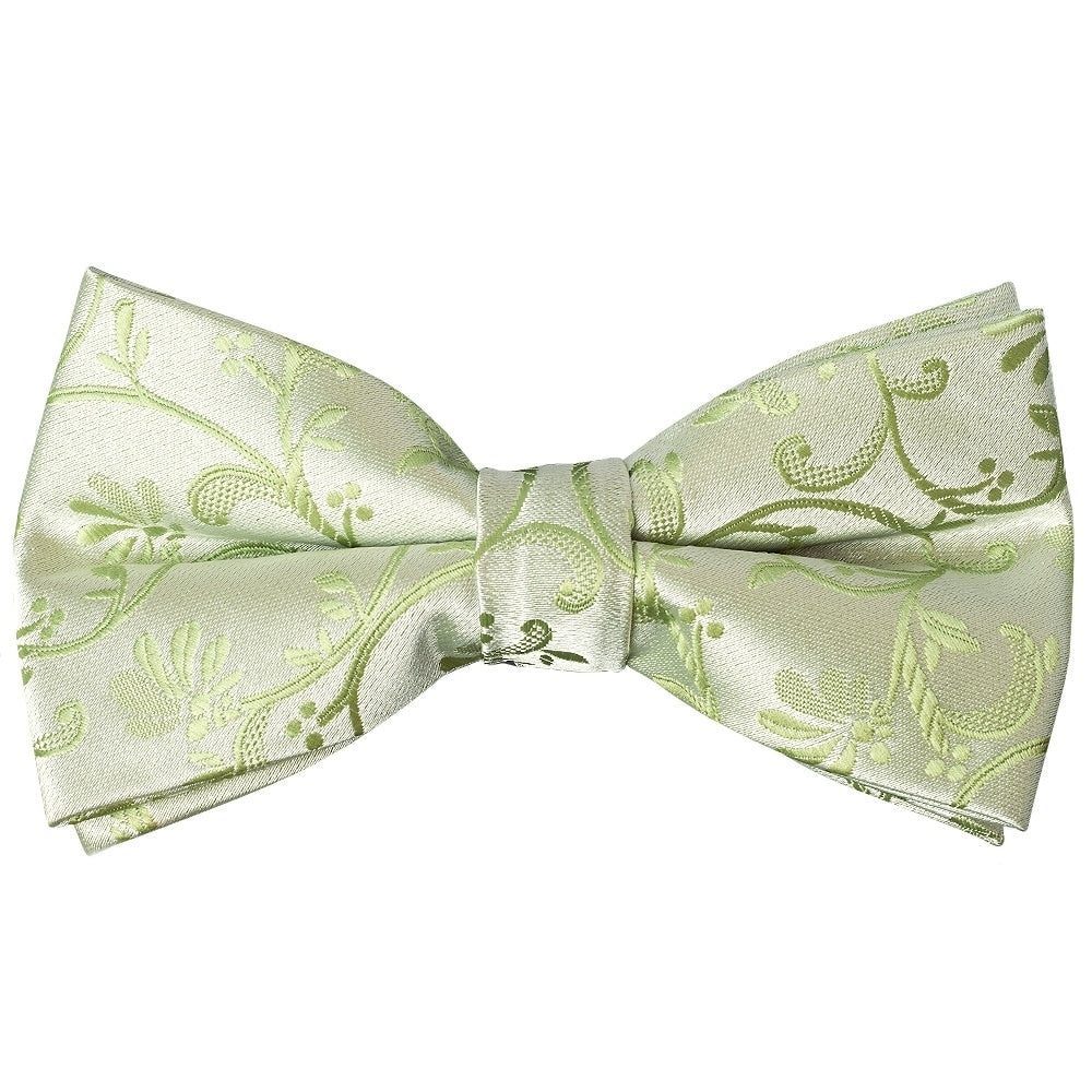 Pre Tied Sage Green Floral Boys Bow Tie And Pocket Square Set 2