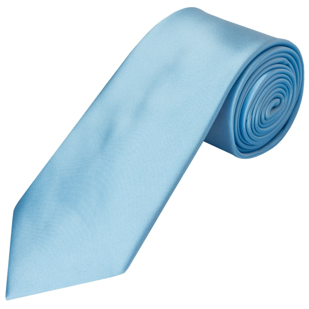 End Of Season Plain Sky Blue Satin Classic Mens Tie 1