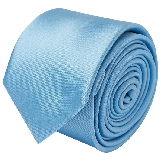 End Of Season Plain Sky Blue Satin Skinny Mens Tie 2
