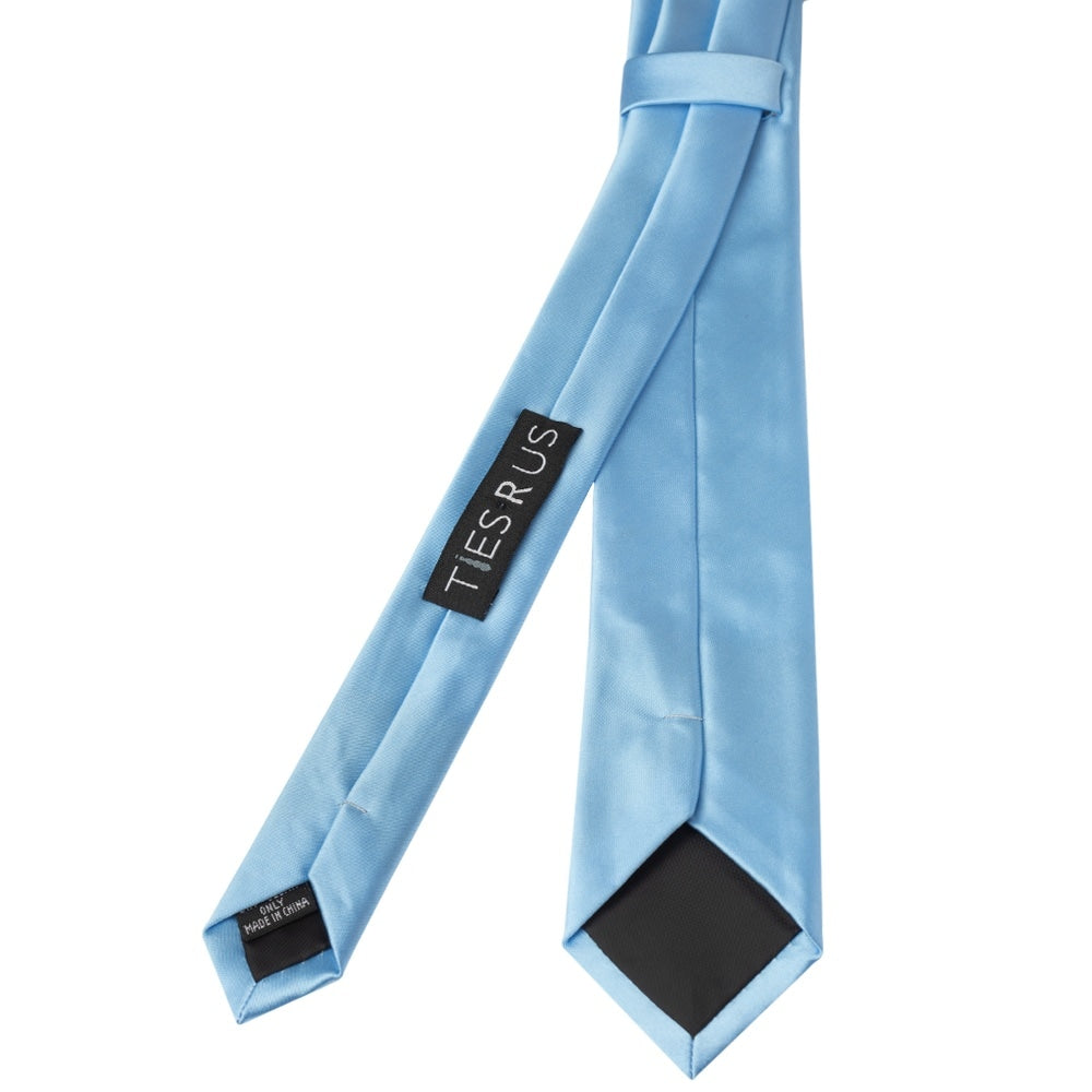 End Of Season Plain Sky Blue Satin Skinny Mens Tie 3