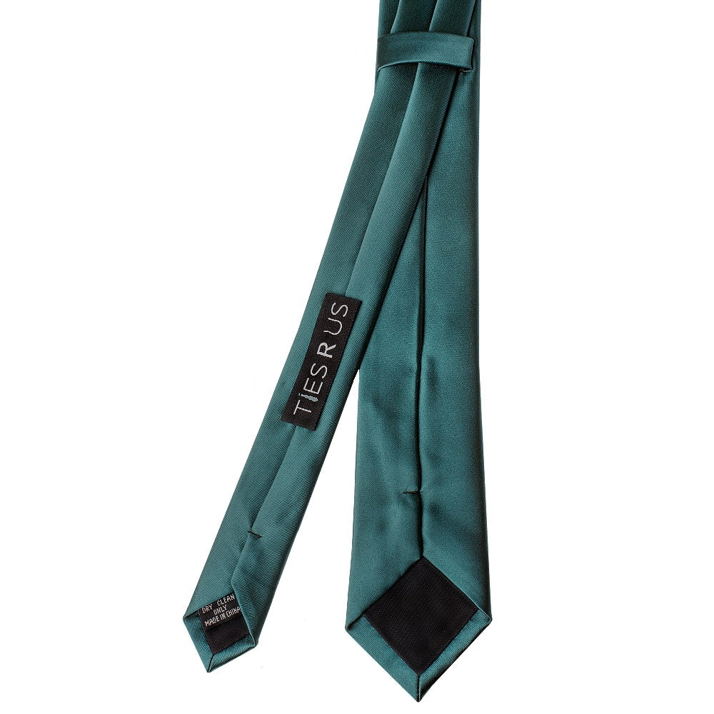 Plain Dark Teal Satin Skinny Mens Tie And Pocket Square Set 4