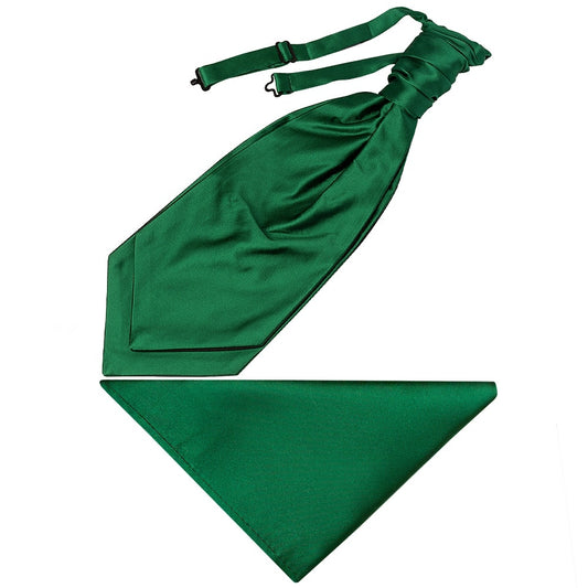 Forest Green Satin Mens Cravat Tie And Pocket Square Set 1