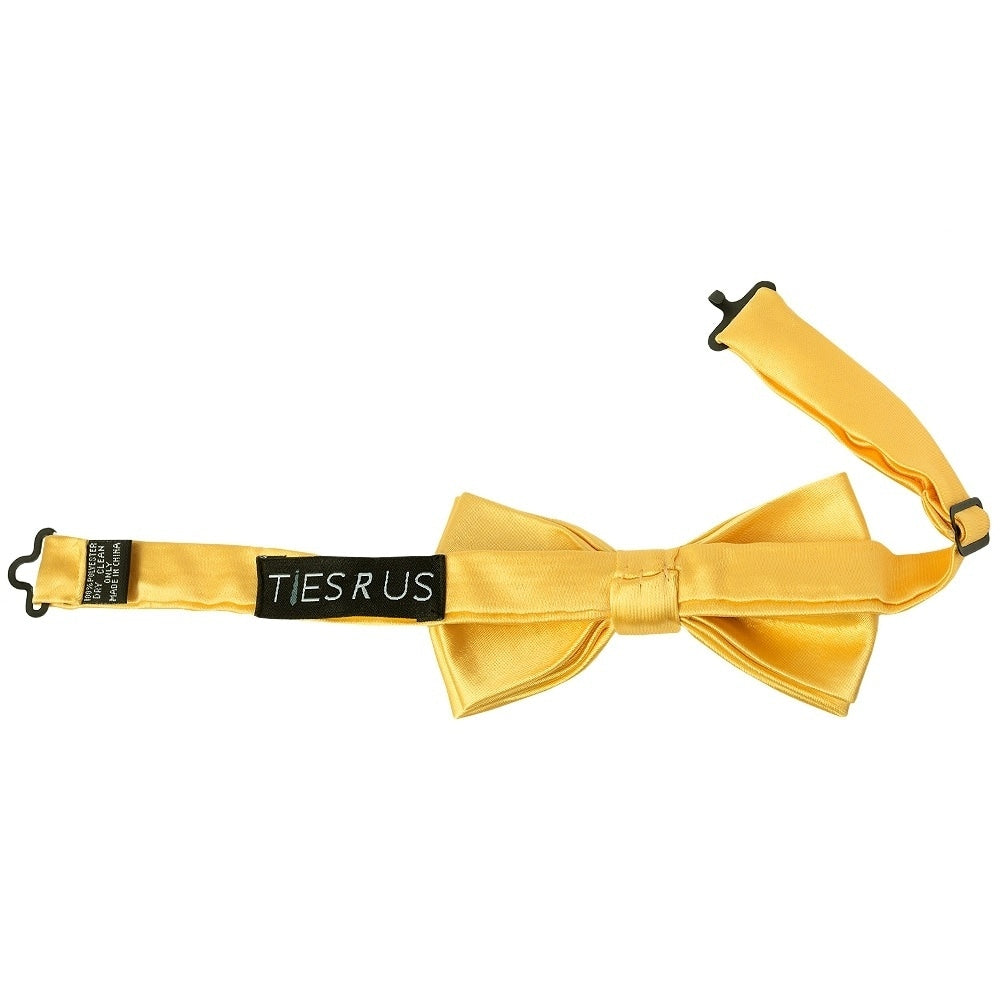 Pre Tied Yellow Gold Satin Boys Bow Tie And Pocket Square Set 3