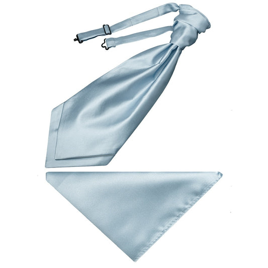 Plain Light Blue Satin Mens Cravat Tie And Pocket Square Set 1
