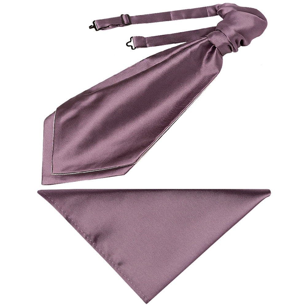 Plain Mauve Satin Mens Cravat Tie And Pocket Square Set 1
