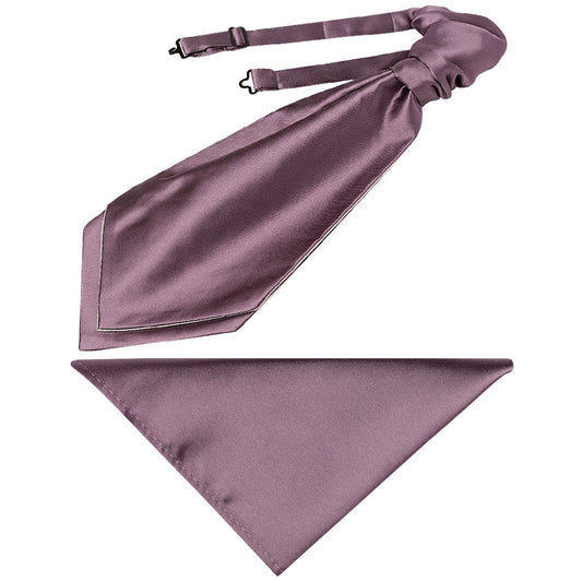 Plain Mauve Satin Mens Cravat Tie And Pocket Square Set 1