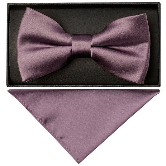Plain Mauve Mens Bow Tie And Pocket Square Set 1