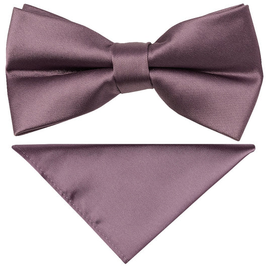 Pre Tied Plain Mauve Boys Bow Tie and Pocket Square Set