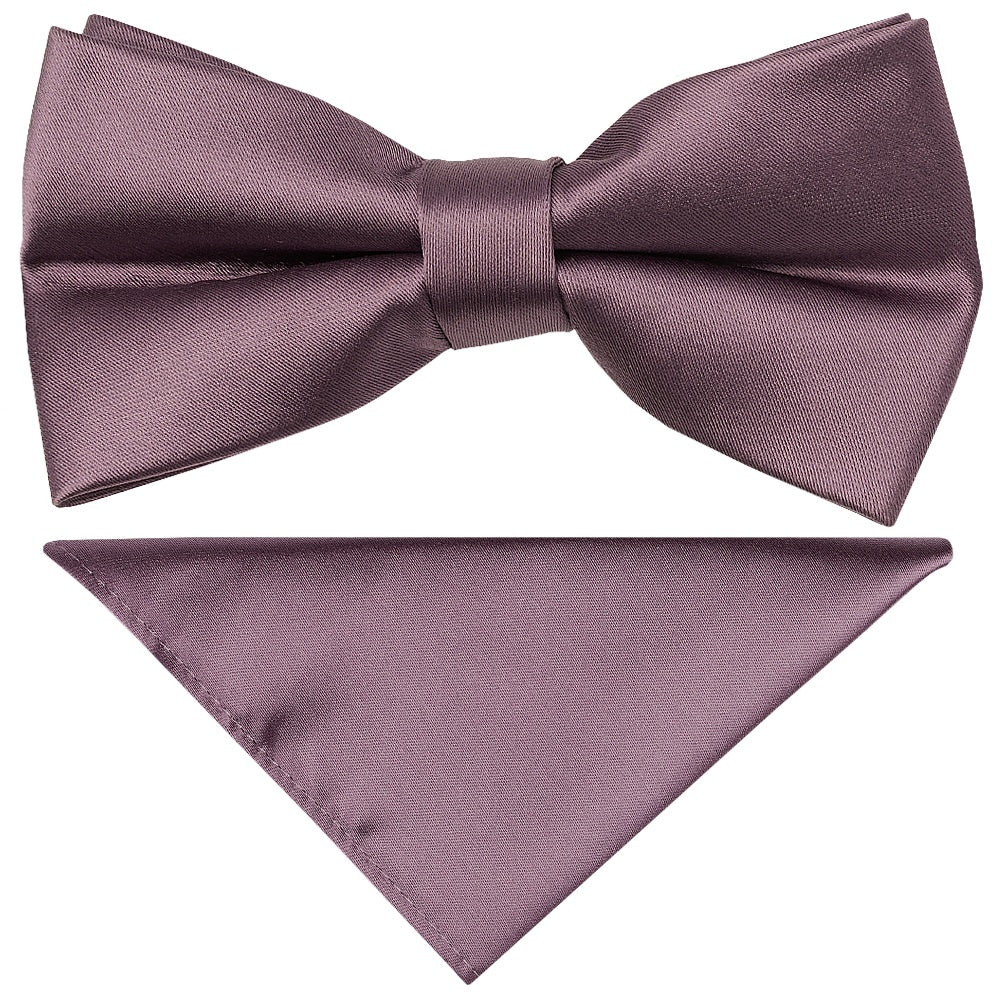Pre Tied Plain Mauve Boys Bow Tie And Pocket Square Set 1