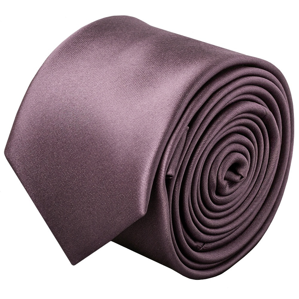 Plain Mauve Satin Skinny Boys Tie And Pocket Square Set 3
