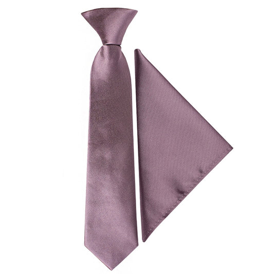 Pre Tied Plain Mauve Boys Tie And Pocket Square Set Age 4 7 1