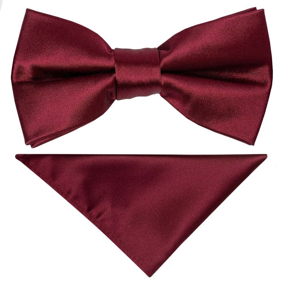 Pre Tied Burgundy Satin Boys Bow Tie And Pocket Square Set Age 4 7 1