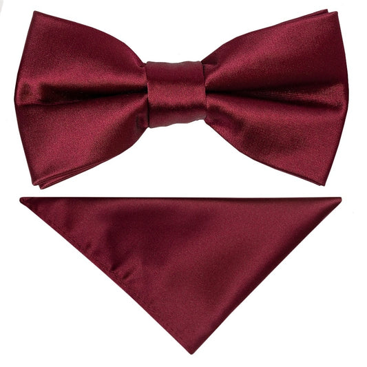 Pre Tied Burgundy Satin Boys Bow Tie And Pocket Square Set Age 4 7 1