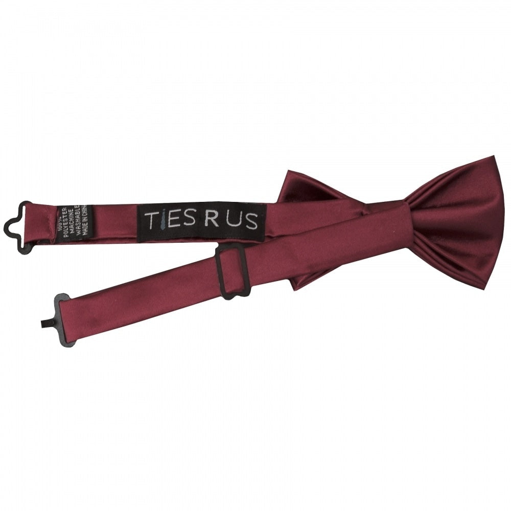Pre Tied Burgundy Satin Boys Bow Tie And Pocket Square Set Age 4 7 3
