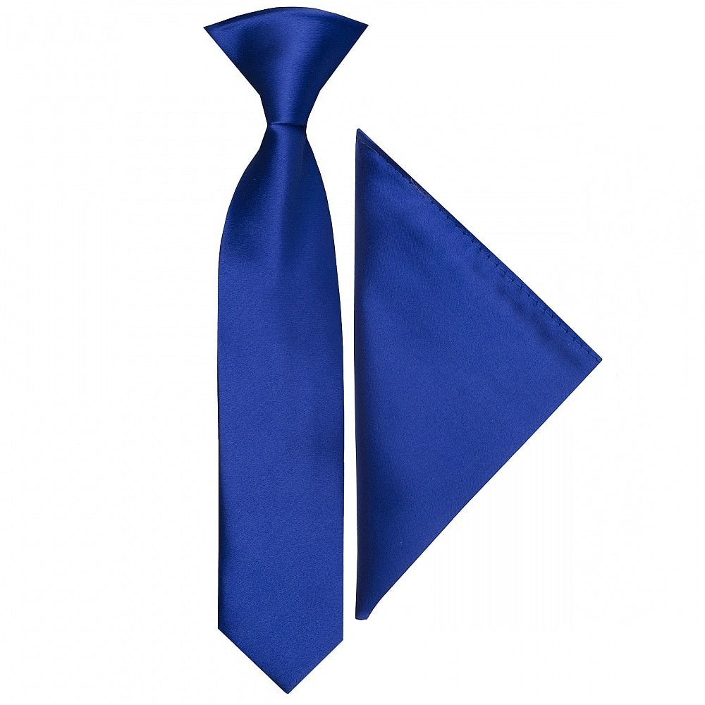 Pre Tied Royal Blue Satin Boys Tie And Pocket Square Age 4 7 1