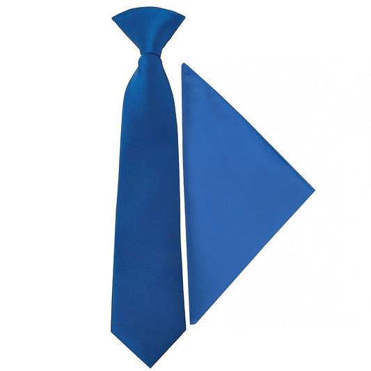 Pre Tied Electric Blue Satin Boys Tie And Pocket Square Set Age 4 7 1