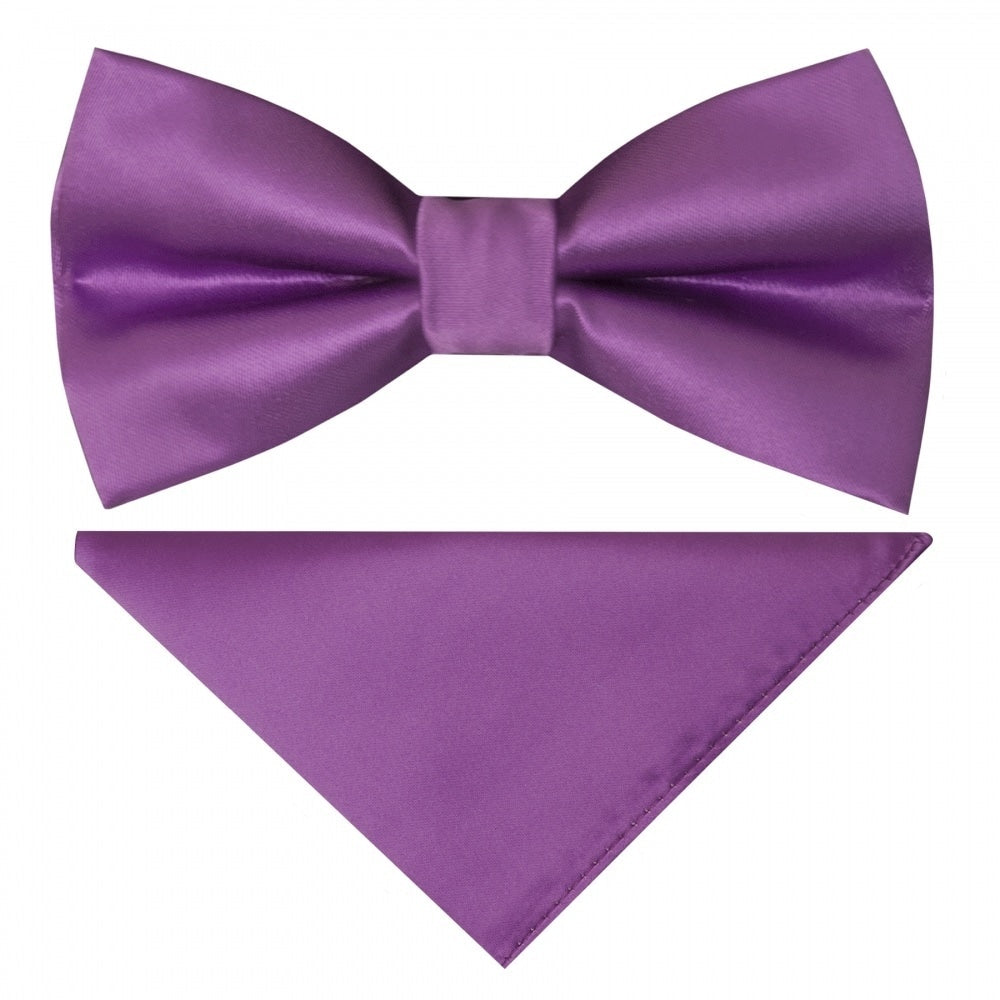 Pre Tied Cadburys Purple Satin Boys Bow Tie And Pocket Square Set Age 4 7 1