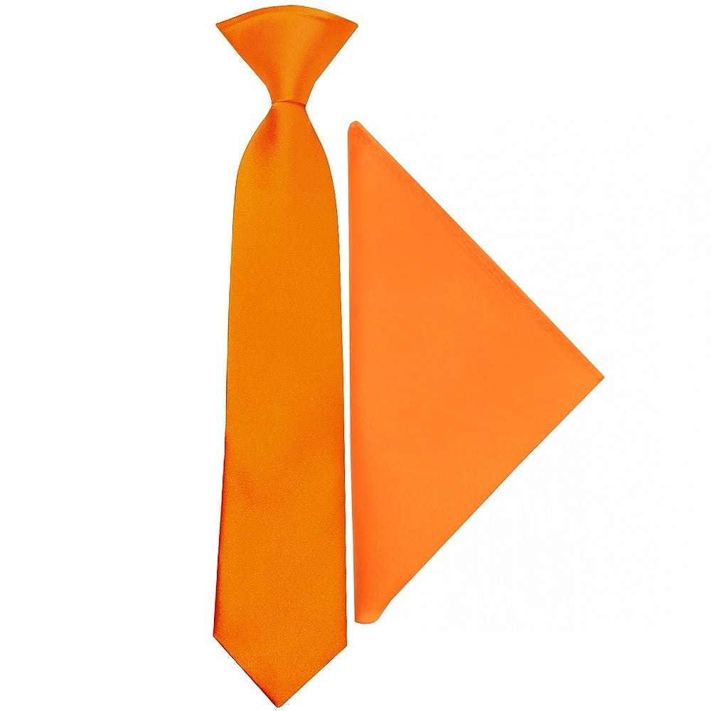 Pre Tied Orange Satin Boys Tie And Pocket Square Set Age 4 7 1