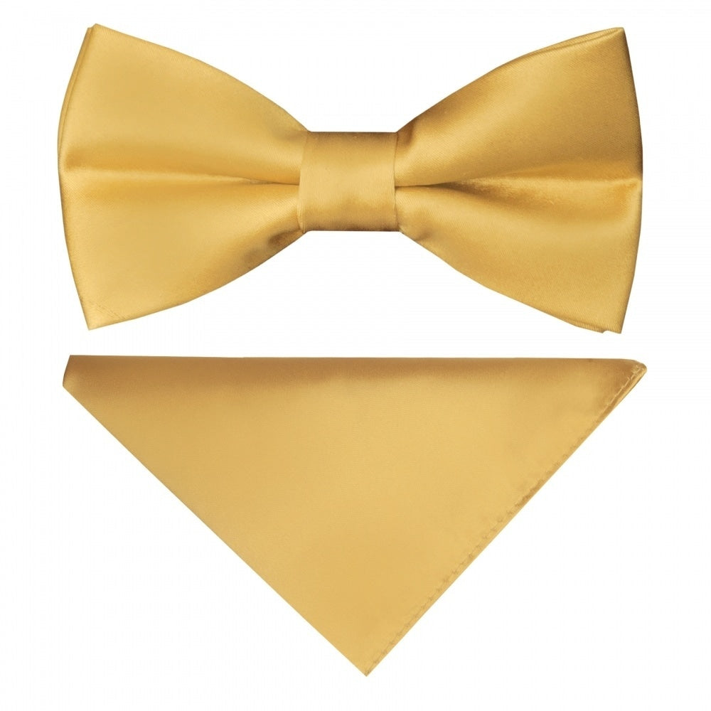 Pre Tied Caramel Satin Boys Bow Tie And Pocket Square Set Age 4 7 1